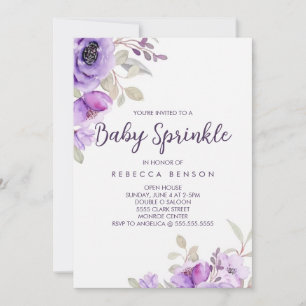 Invitation à la Baby Sprinkle, design floral viole