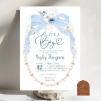 Invitation à la Bow et au Baby shower Pearl bleu D