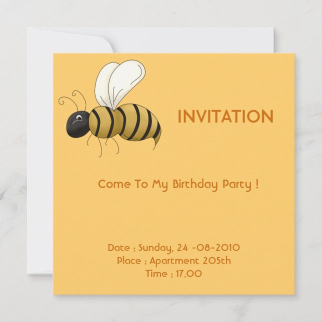 Invitation à la carte d'anniversaire d'abeilles (Devant)