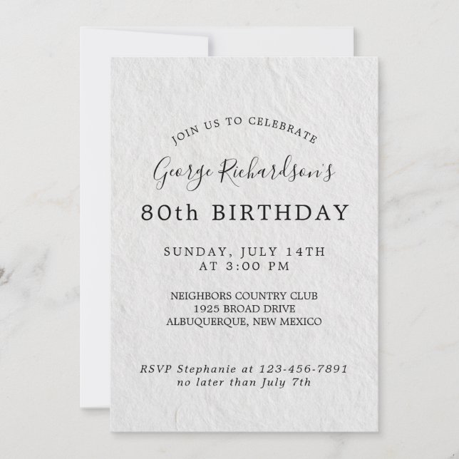 Invitation à la carte d'anniversaire pour les 80 a (Devant)