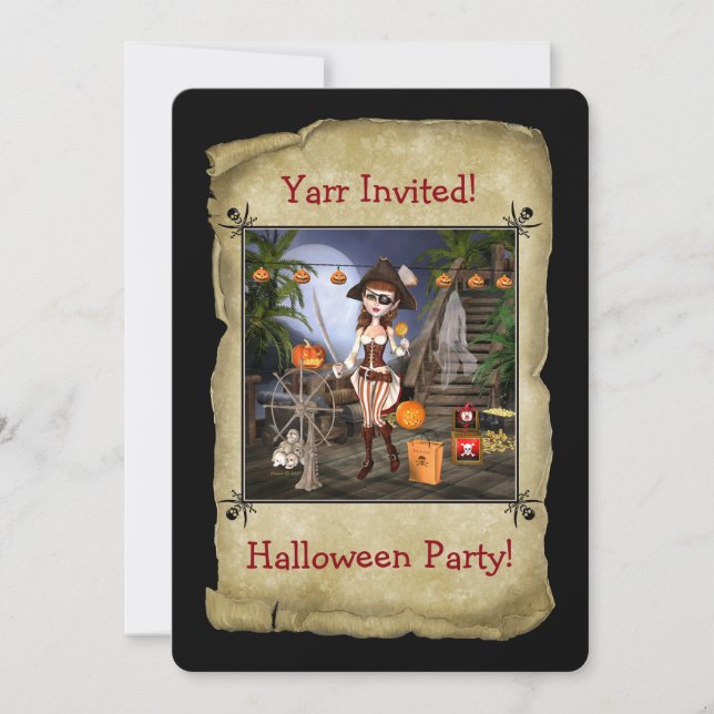Invitation à la carte d'Halloween Pirate Girl (Devant)