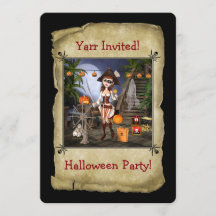 Invitation à la carte d'Halloween Pirate Girl