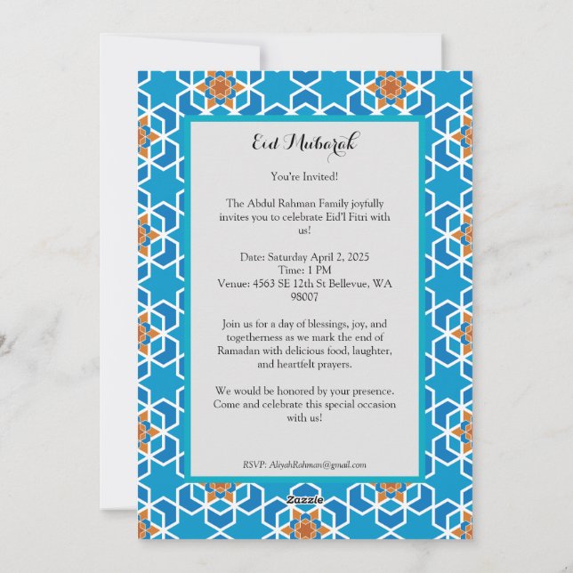 Invitation à la célébration de l'Aïd el-Fitr (Dos)