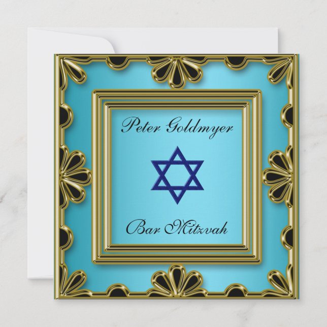 Invitation à la cérémonie Bar Mitzvah Blue (Dos)