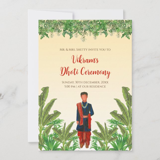 Invitation à la cérémonie du garçon Dhoti Pancha K (Devant)