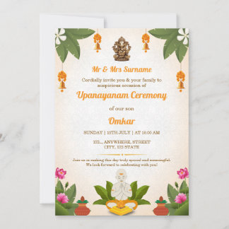 Invitation à la cérémonie traditionnelle d'Upanaya
