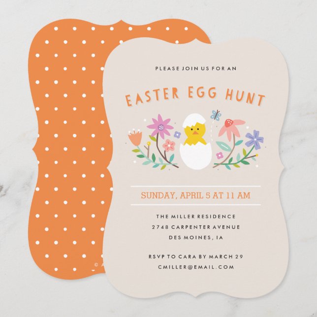 Invitation à la chasse aux oeufs de Pâques à éclos (Devant / Derrière)