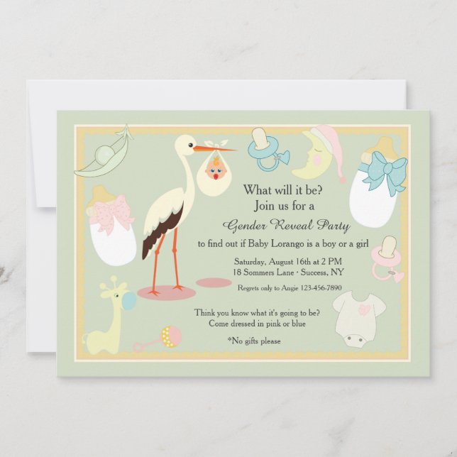 Invitation à la cigogne de révélation de genre (Devant)