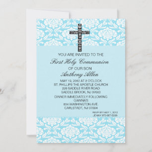 Invitation à la communion Blue Damask Boys