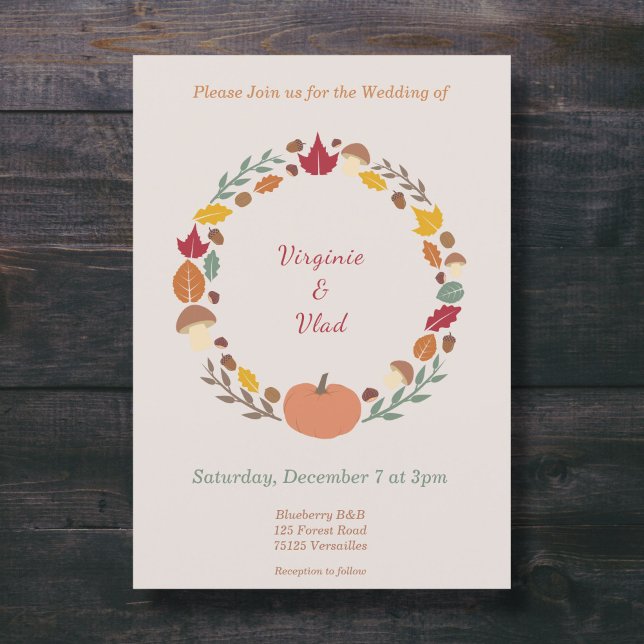 Invitation à la couronne et au Mariage de automne (Wreath & Fall Wedding Invitation)