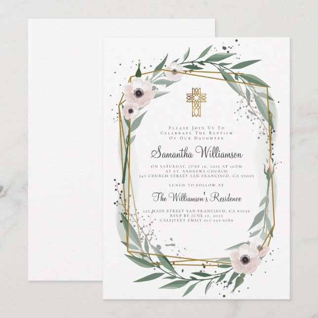 Invitation à la croix florale géométrique moderne (Devant / Derrière)