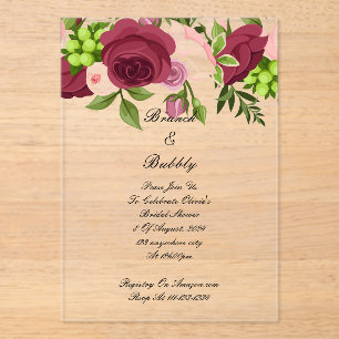 Invitation à la douche à nuptiale florale bordeaux