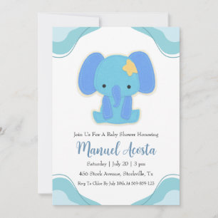invitation à la douche bébé d'éléphant bleu modern