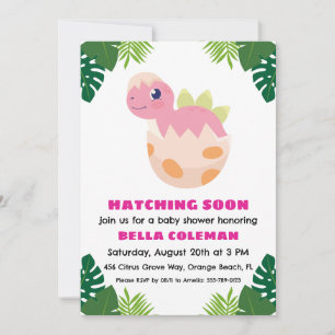 invitation à la douche bébé dinosaure rose