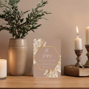 Invitation à la douche Boho Pampas en ton neutre