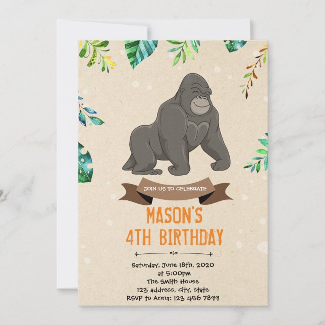 Invitation à la douche d'anniversaire de Gorilla (Devant)