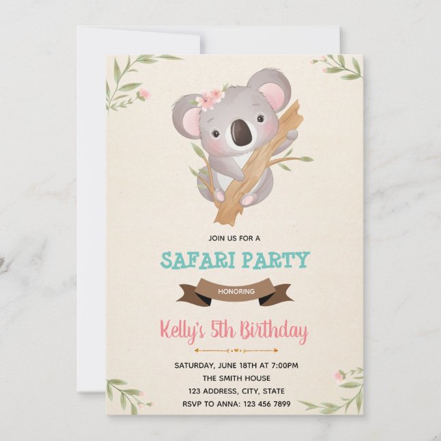 Invitation à la douche d'anniversaire de Koala (Devant)