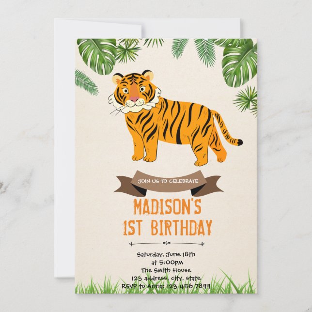 Invitation à la douche d'anniversaire de Tiger (Devant)