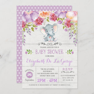 Invitation à la douche de bébé à éléphant floral v