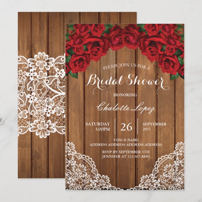 Invitation à la douche de la nuptiale rouge Bois r (Devant / Derrière)