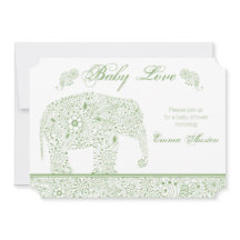 Invitation à la douche d'éléphant pour bébé vert