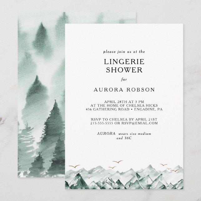 Invitation à la douche Lingerie Green et Gold Moun (Devant / Derrière)