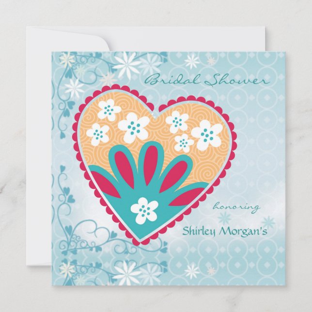 Invitation à la douche nuptiale à coeur floral (Devant)