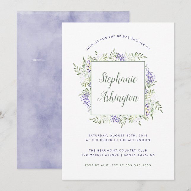 Invitation à la douche nuptiale à l'aquarelle Wist (Devant / Derrière)