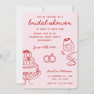 Invitation à la douche nuptiale à thème rouge et r