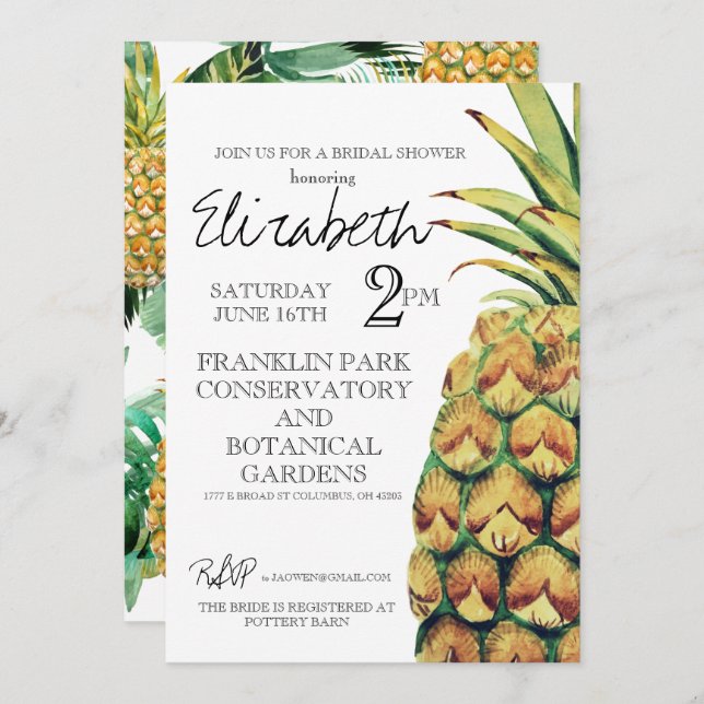 Invitation à la douche nuptiale ananas (Devant / Derrière)
