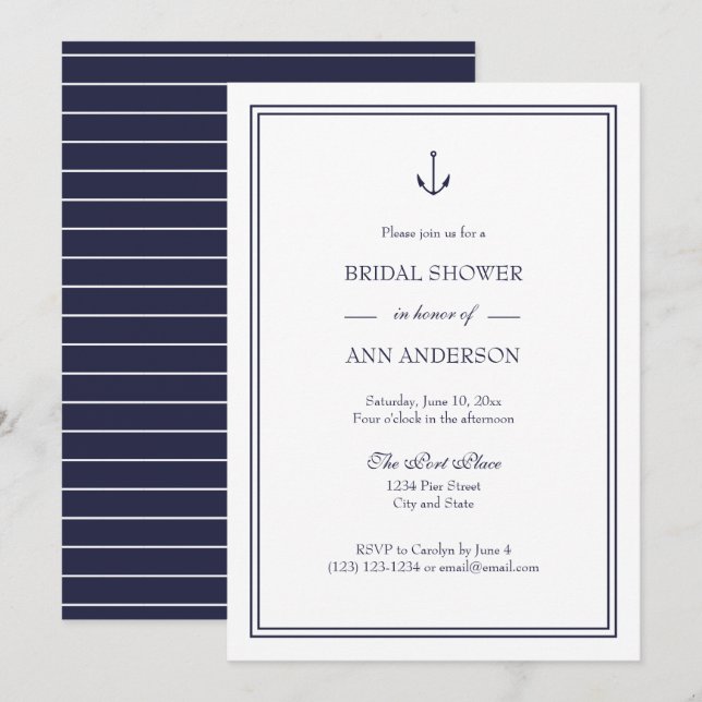 Invitation à la douche nuptiale Ancre nautique (Devant / Derrière)