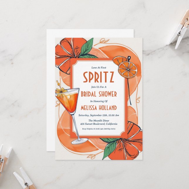 invitation à la douche nuptiale aperol spritz (Devant/Arrière en situation)