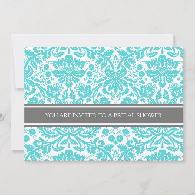 Invitation à la douche nuptiale Aqua Gray Damask (Devant)
