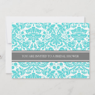 Invitation à la douche nuptiale Aqua Gray Damask