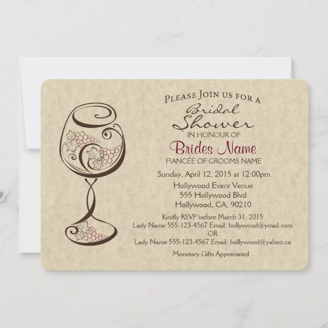Invitation à la douche nuptiale au vin et au froma (Devant)