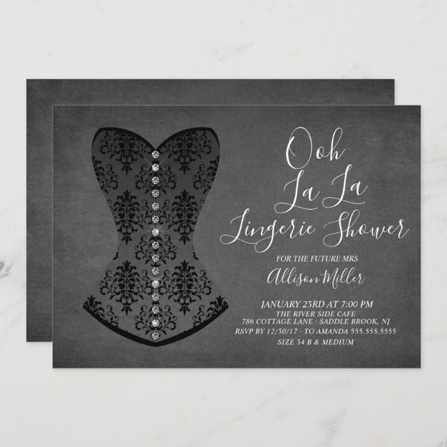Invitation à la douche nuptiale Black Corset Linge (Devant / Derrière)