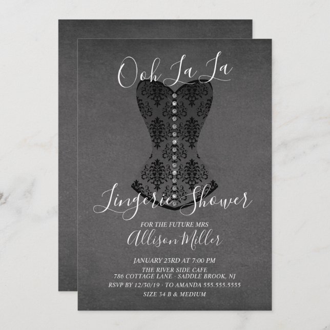 Invitation à la douche nuptiale Black Corset Linge (Devant / Derrière)