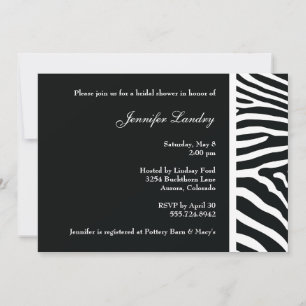 Invitation à la douche nuptiale Black Zebra
