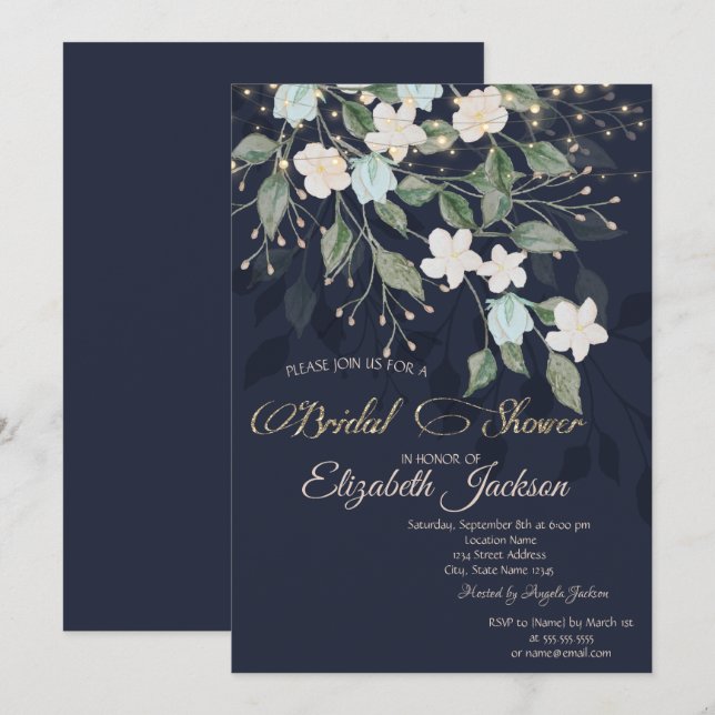 Invitation à la douche nuptiale bleu de la Marine  (Devant / Derrière)