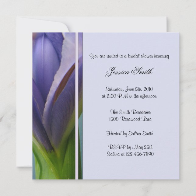 Invitation à la douche nuptiale Blue Iris (Devant)