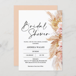 Invitation à la douche nuptiale Blush Boho Pampas 