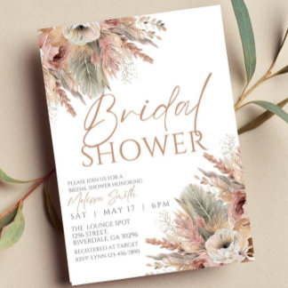 Invitation à la douche nuptiale Boho, Pampas