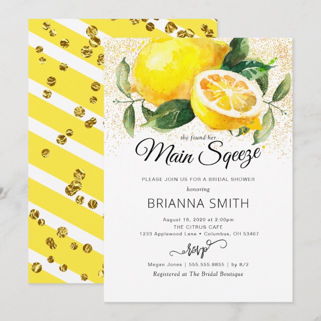 Invitation à la douche nuptiale citron (Devant / Derrière)