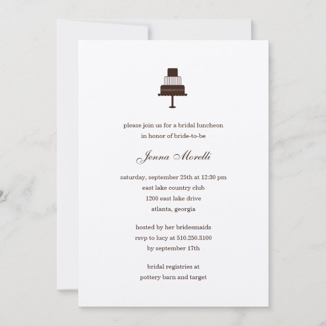 Invitation à la douche nuptiale classique au gâtea (Devant)