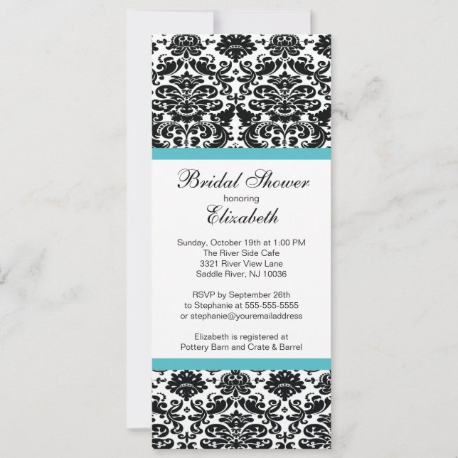 Invitation à la douche nuptiale Damas Turquoise Bl (Devant)