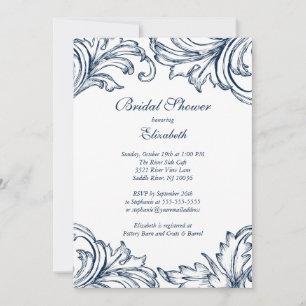Invitation à la douche nuptiale Damas Vintage Bleu