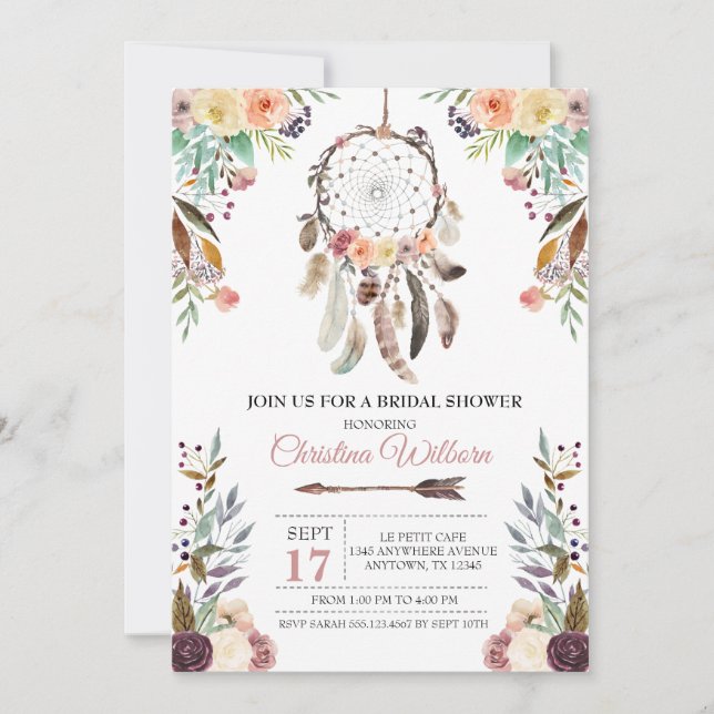 Invitation à la douche nuptiale de Boho Dream Catc (Devant)