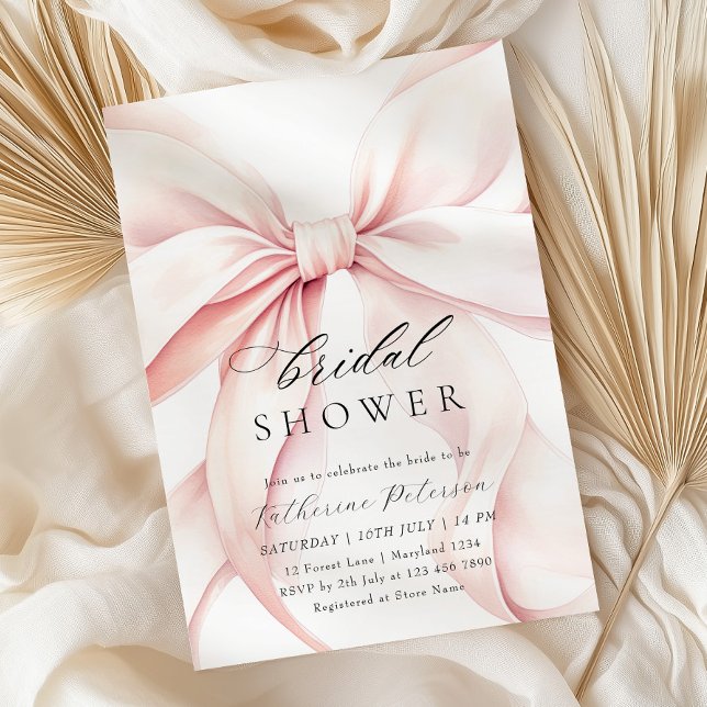 Invitation à la douche nuptiale de Bow rose modern (Créateur téléchargé)