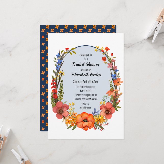 Invitation à la douche nuptiale de fleurs sauvages (Devant/Arrière en situation)