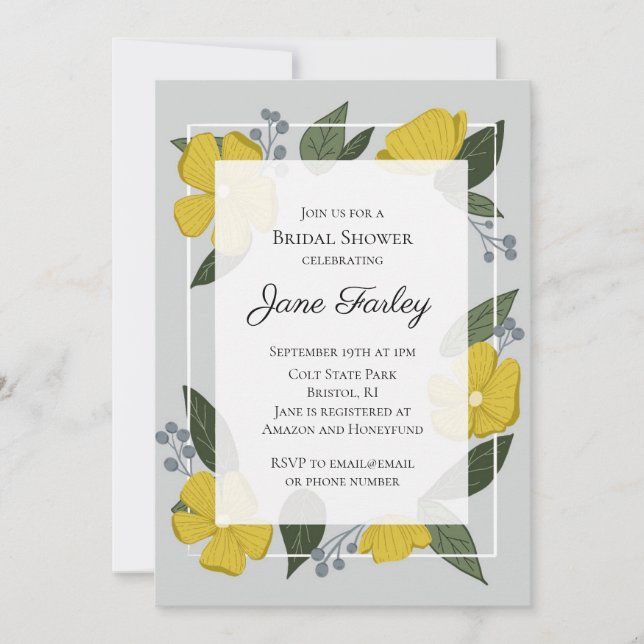 Invitation à la douche nuptiale de Florals jaunes (Devant)